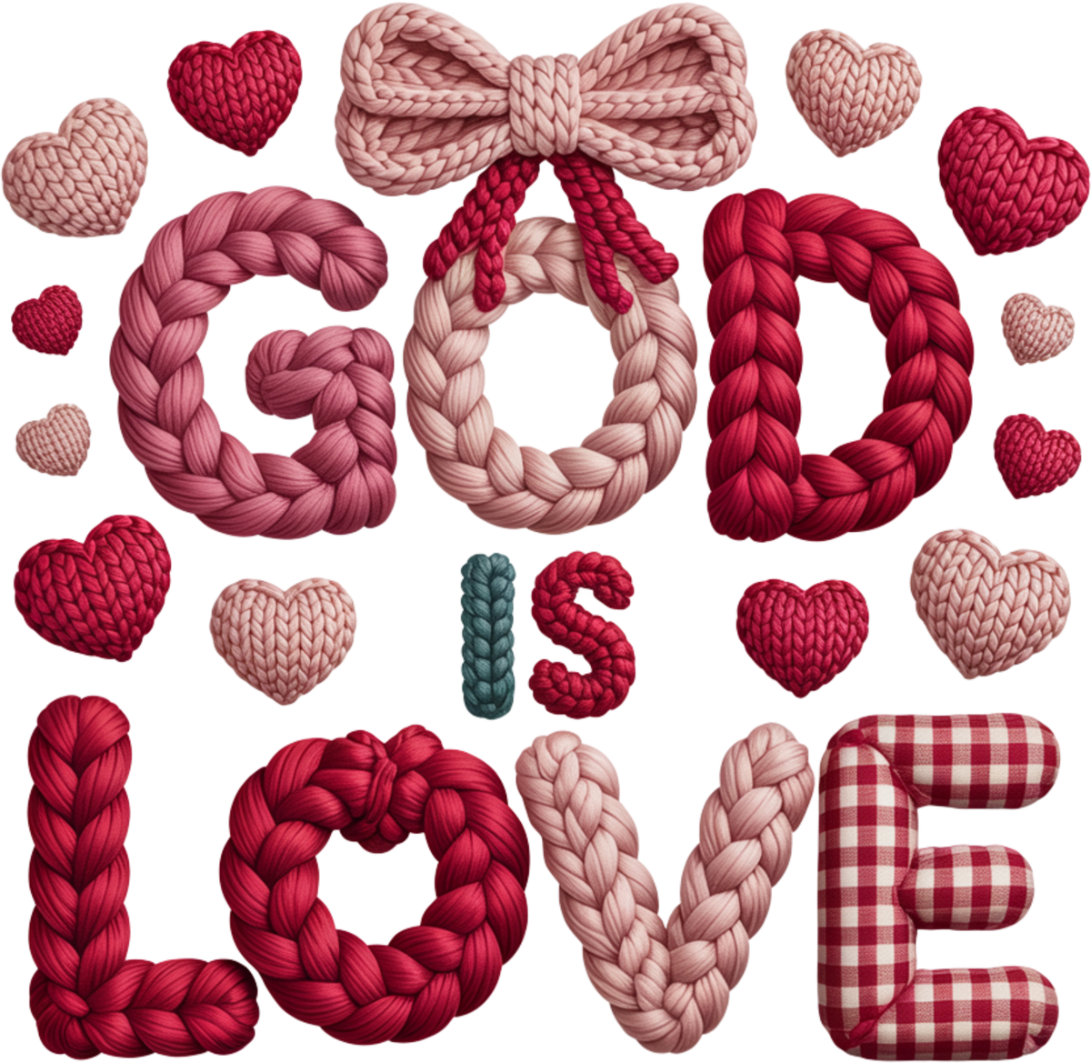 Faux Yarn Crochet Valentine God Is Love - Valentines Day Ready to Press DTF Transfer