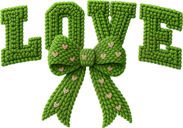Faux Yarn Crochet Valentine Green Bow Love - Valentines Day Ready to Press DTF Transfer