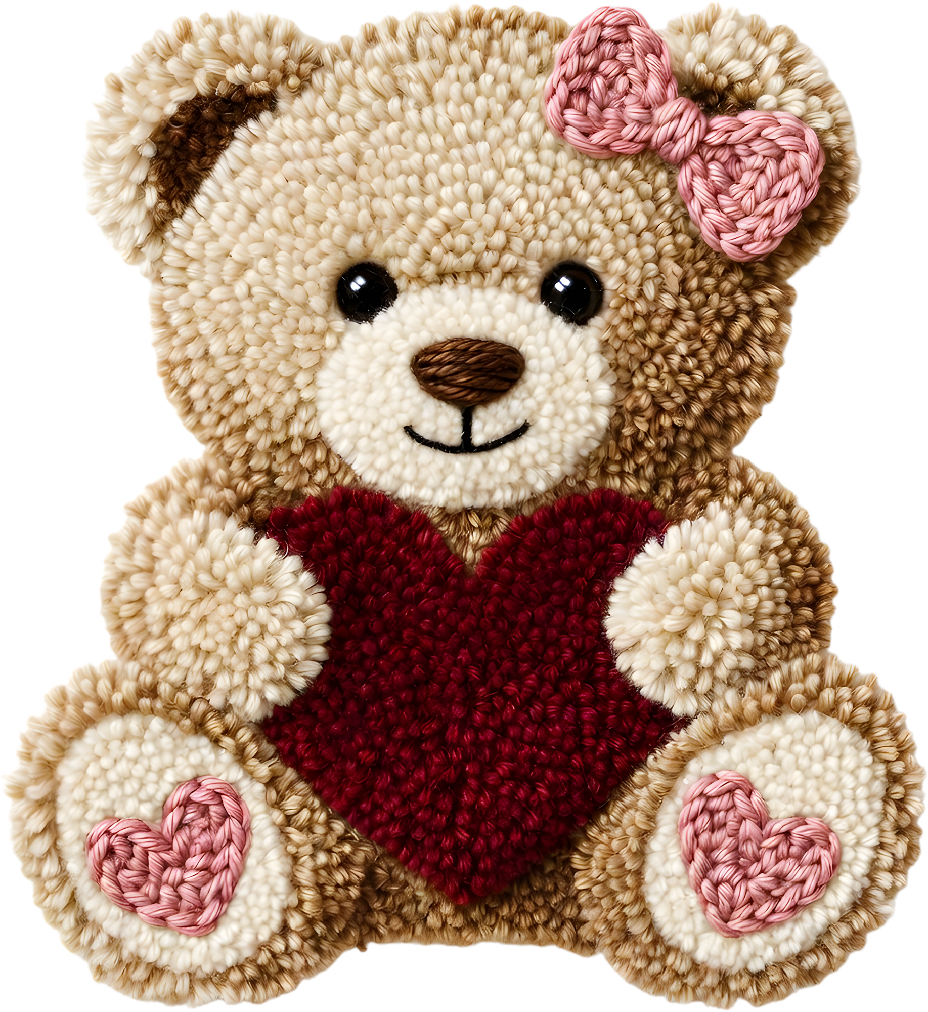 Faux Yarn Crochet Valentine Teddy Bear - Valentines Day Ready to Press DTF Transfer