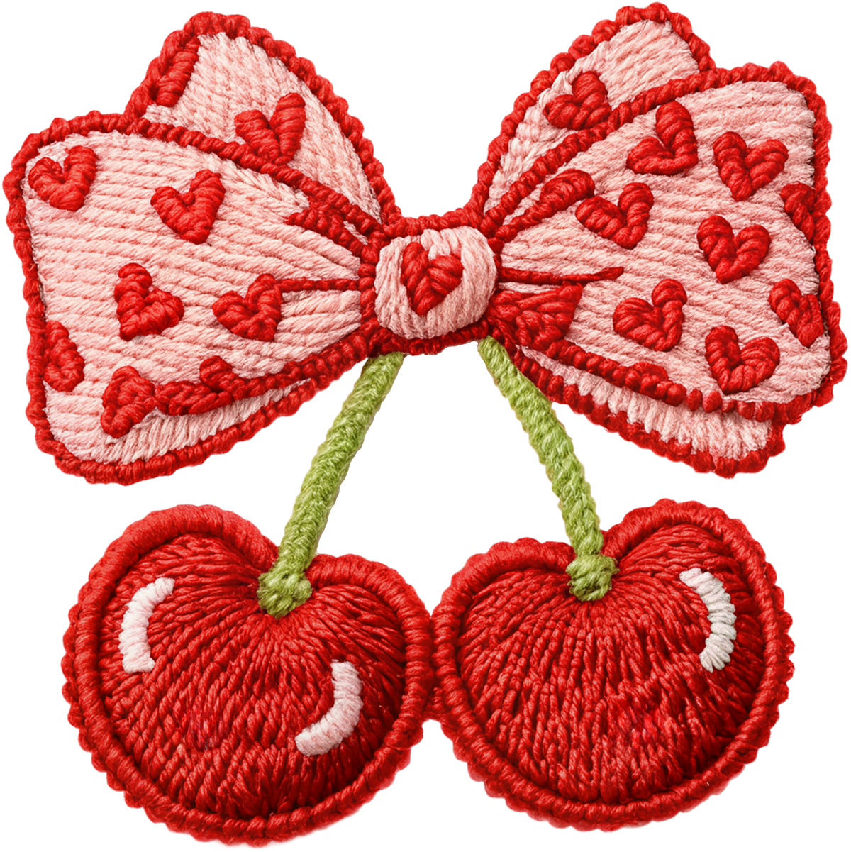 Latch Hook Faux Yarn Cherry Bow - Valentines Day Ready to Press DTF Transfer