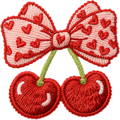 Latch Hook Faux Yarn Cherry Bow - Valentines Day Ready to Press DTF Transfer