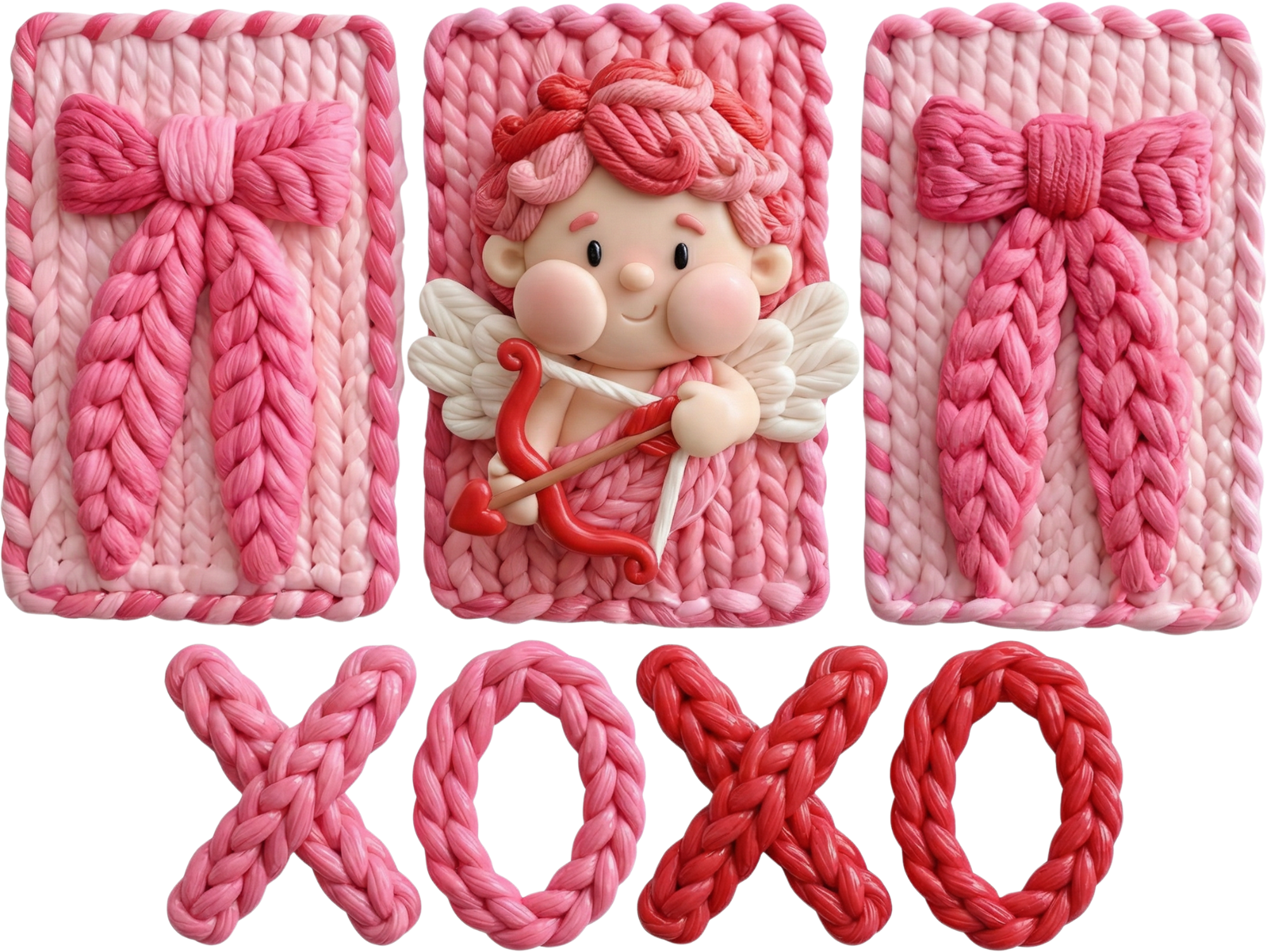 Faux Yarn Pink Bow Xoxo - Valentines Day Ready to Press DTF Transfer
