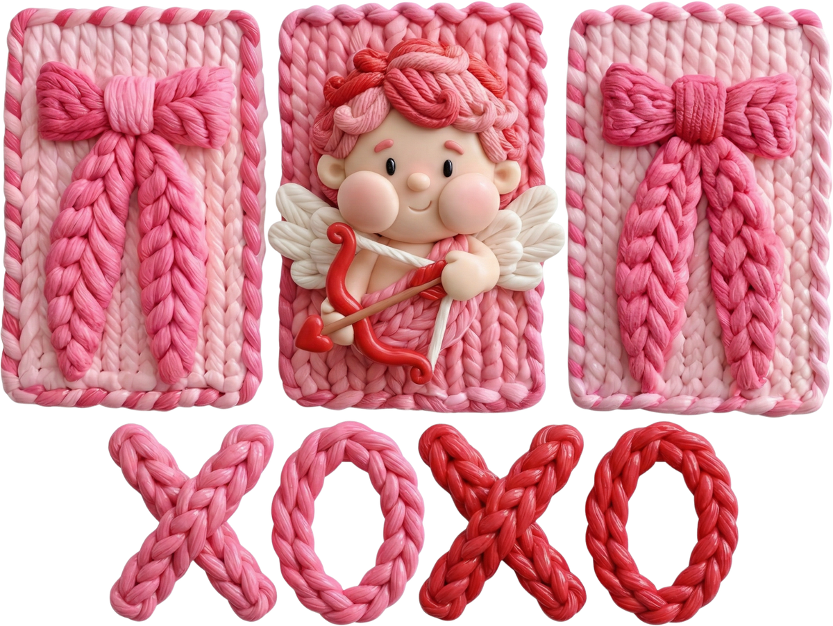 Faux Yarn Pink Bow Xoxo - Valentines Day Ready to Press DTF Transfer