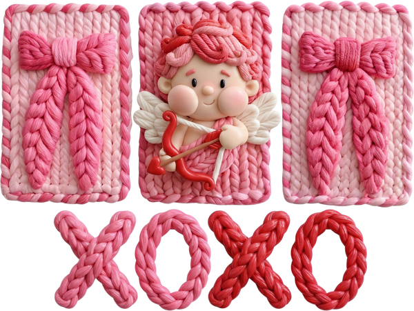 Faux Yarn Pink Bow Xoxo - Valentines Day Ready to Press DTF Transfer