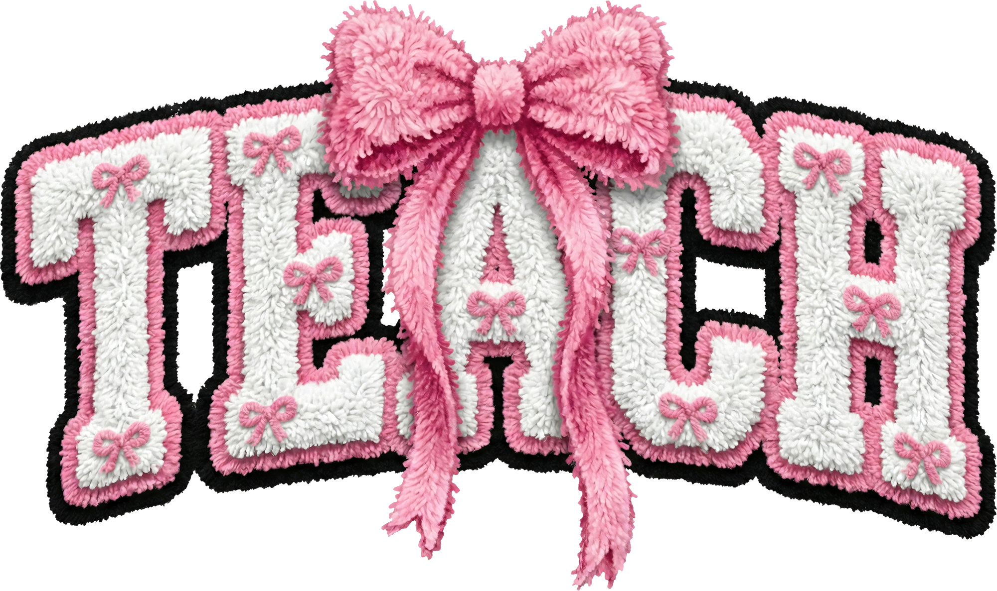 Faux Yarn Pink Bow Teach - Valentines Day Ready to Press DTF Transfer