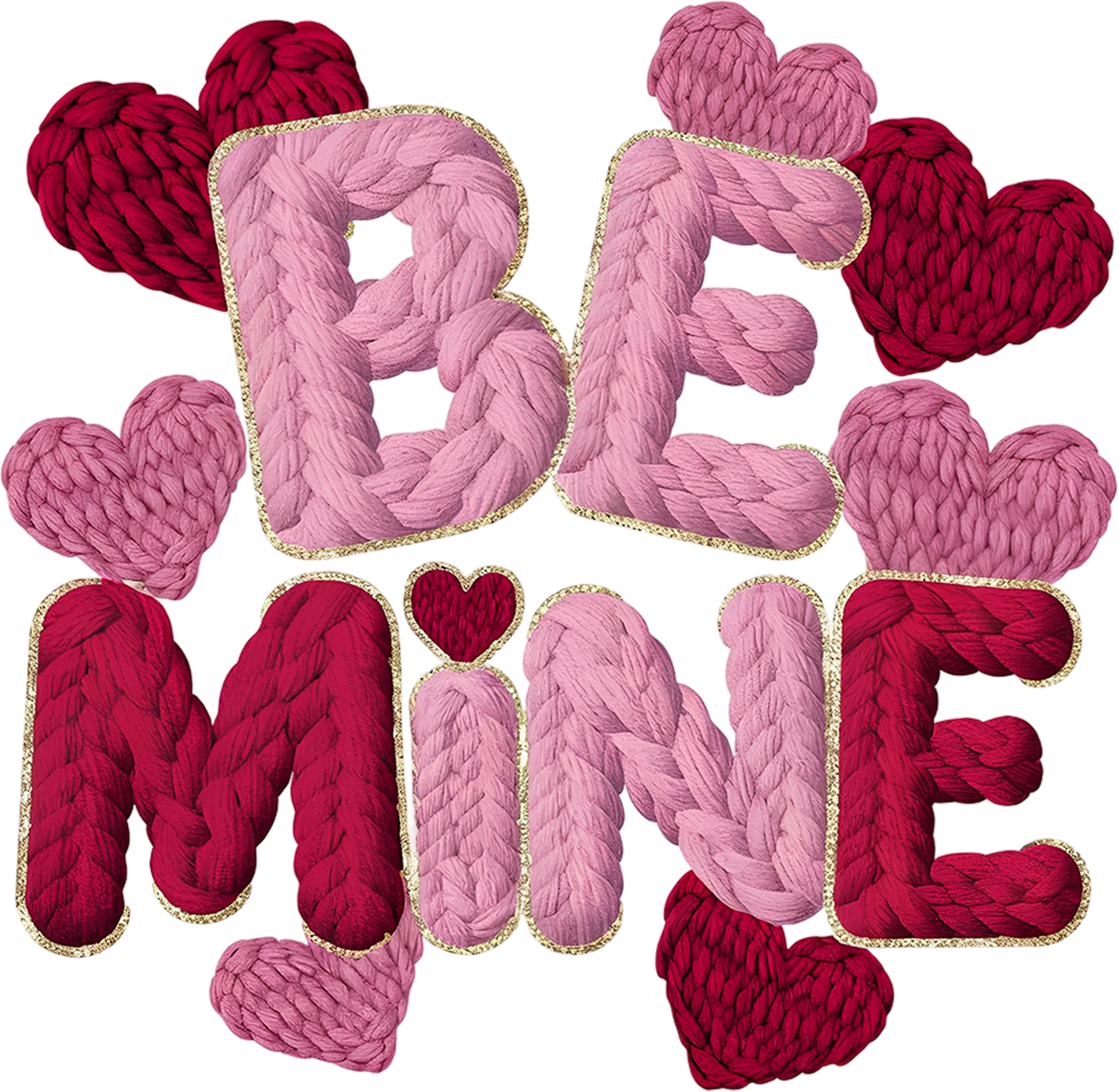Faux Yarn Crochet Be Mine - Valentines Day Ready to Press DTF Transfer