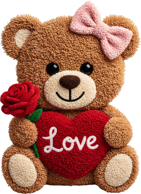 Faux Yarn Crochet Valentine Teddy Bear - Valentines Day Ready to Press DTF Transfer