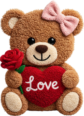 Faux Yarn Crochet Valentine Teddy Bear - Valentines Day Ready to Press DTF Transfer