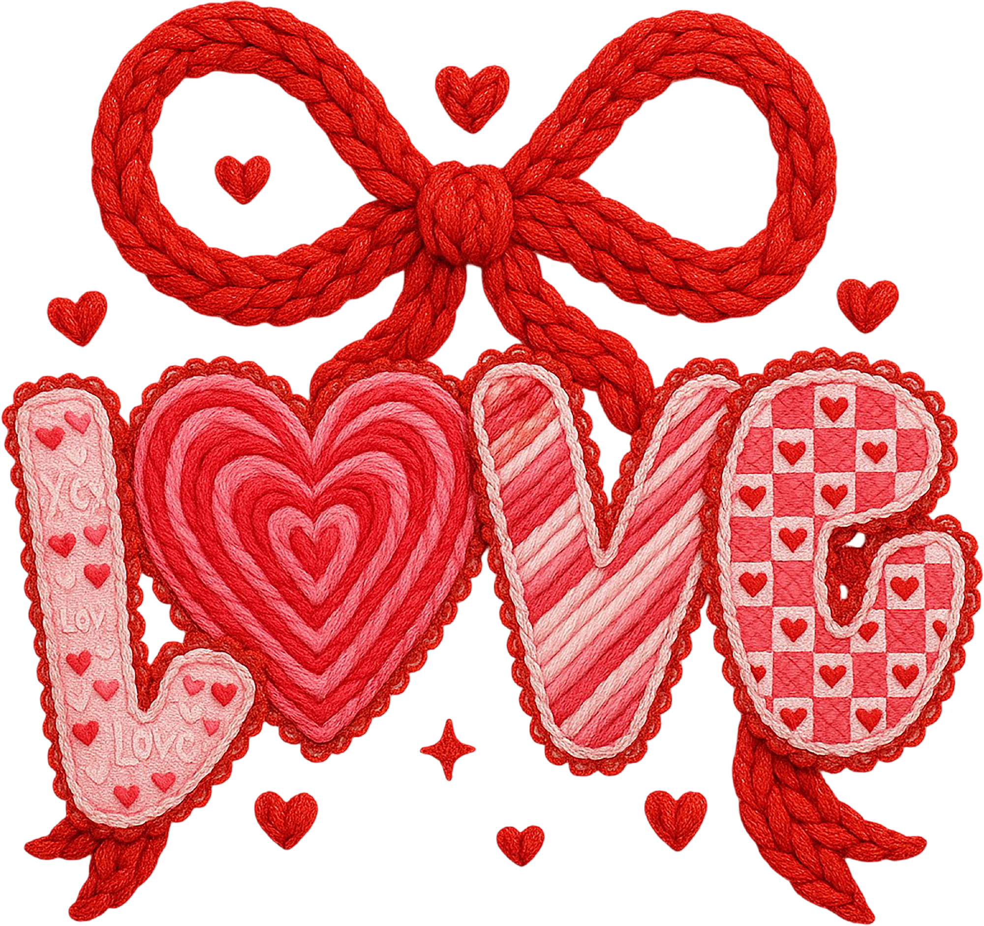 Faux Yarn Red Bow Love - Valentines Day Ready to Press DTF Transfer