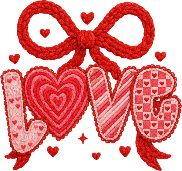 Faux Yarn Red Bow Love - Valentines Day Ready to Press DTF Transfer