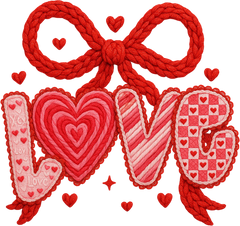 Faux Yarn Red Bow Love - Valentines Day Ready to Press DTF Transfer
