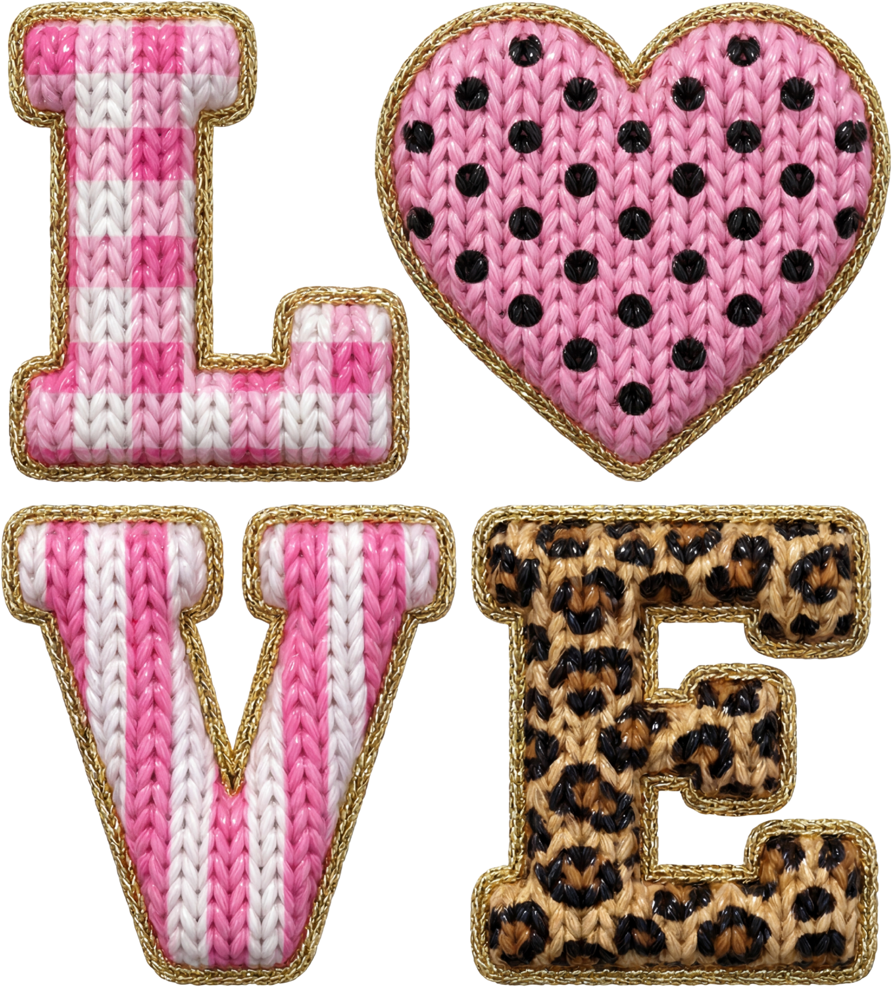 Faux Yarn Valentine Leopard And Heart Pink Love - Valentines Day Ready to Press DTF Transfer