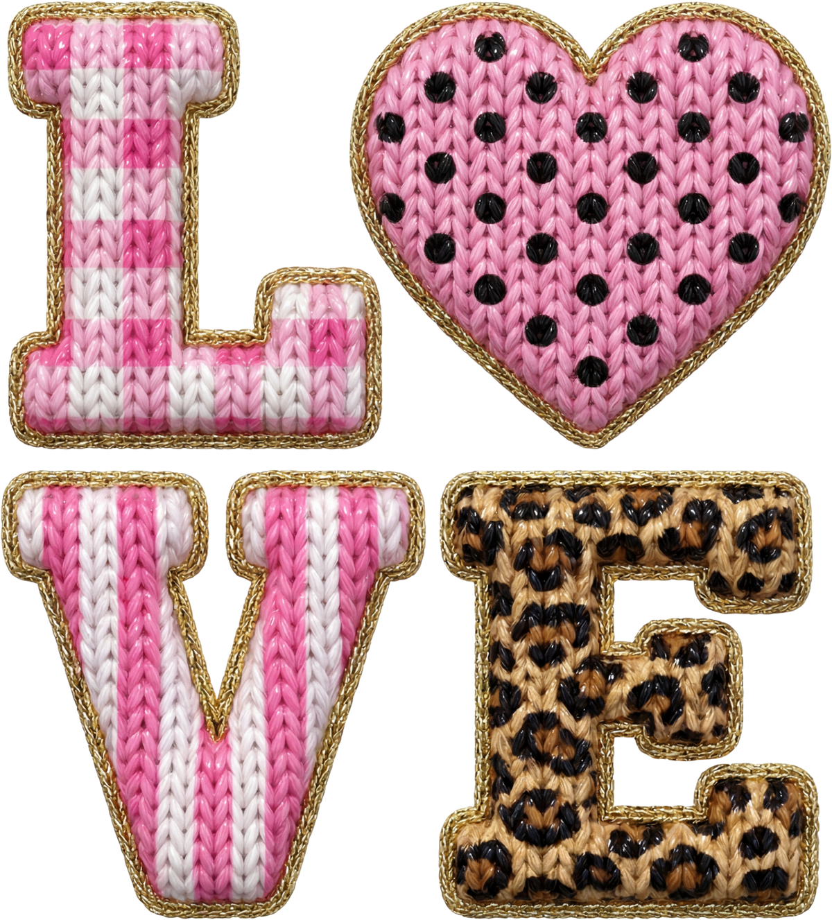 Faux Yarn Valentine Leopard And Heart Pink Love - Valentines Day Ready to Press DTF Transfer