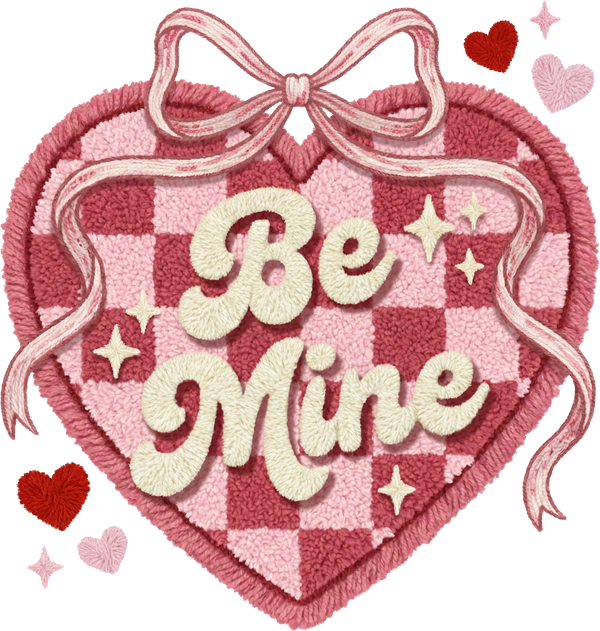 Faux Yarn Bow Heart Be Mine - Valentines Day Ready to Press DTF Transfer