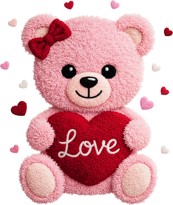 Faux Yarn Valentine Teddy Bear - Valentines Day Ready to Press DTF Transfer