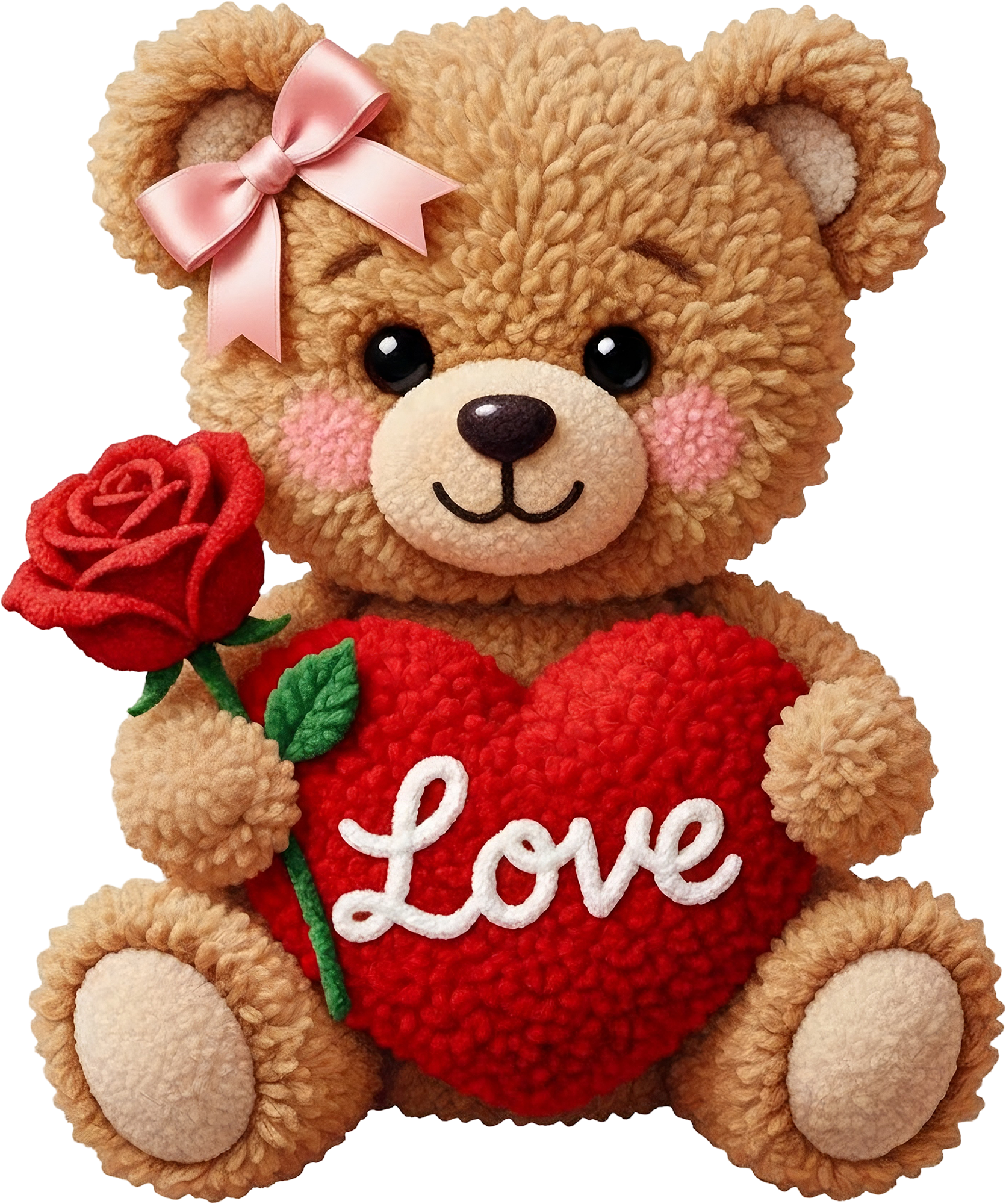 Faux Yarn Valentine Teddy Bear - Valentines Day Ready to Press DTF Transfer