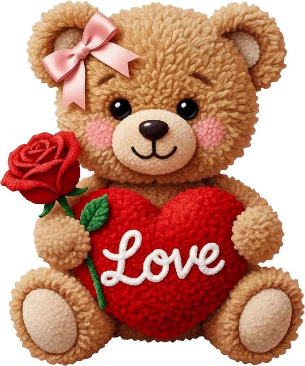 Faux Yarn Valentine Teddy Bear - Valentines Day Ready to Press DTF Transfer
