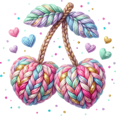 Faux Yarn Crochet Valentine Heart Cherry - Valentines Day Ready to Press DTF Transfer