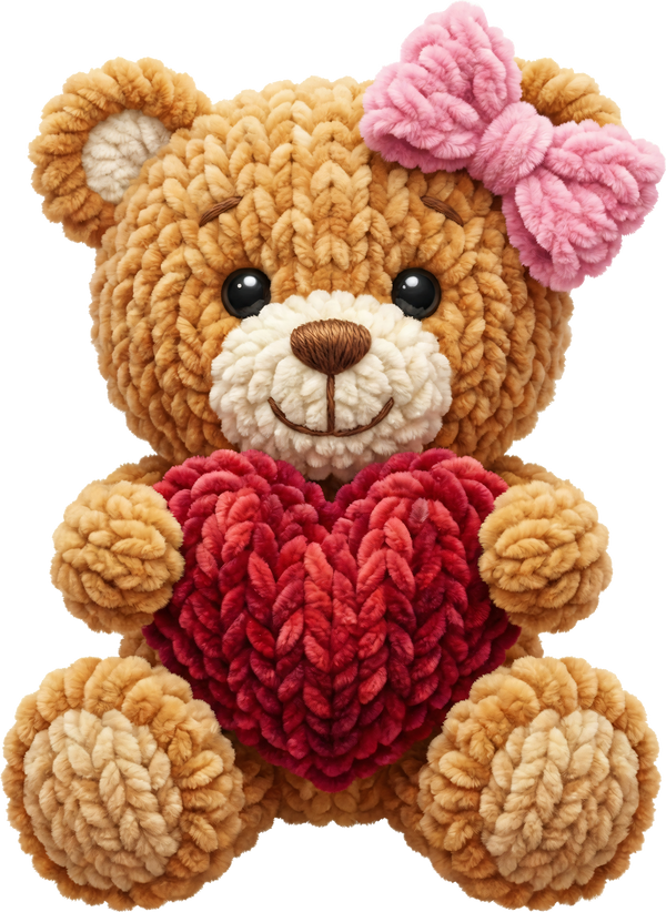 Faux Yarn Valentine Teddy Bear - Valentines Day Ready to Press DTF Transfer