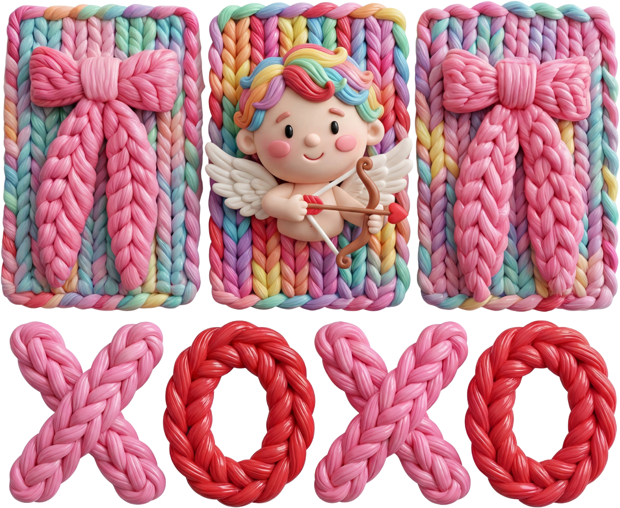 Faux Yarn Bow Xoxo - Valentines Day Ready to Press DTF Transfer