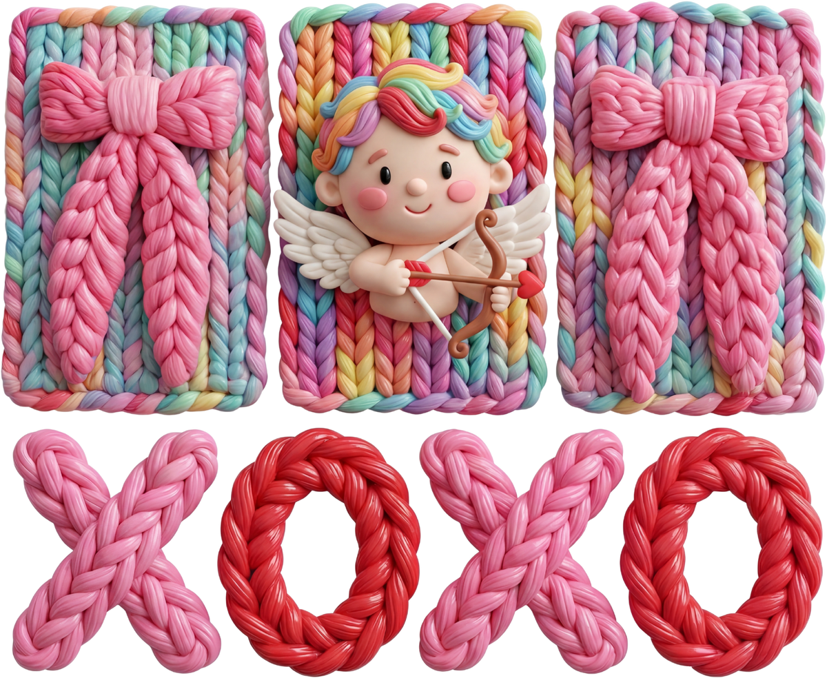 Faux Yarn Bow Xoxo - Valentines Day Ready to Press DTF Transfer