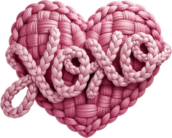 Faux Yarn Crochet Pink Heart Xoxo - Valentines Day Ready to Press DTF Transfer