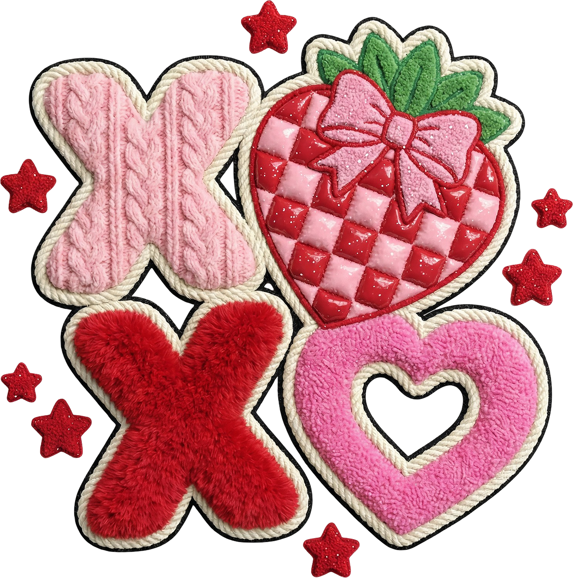 Faux Yarn Crochet Valentine Strawberry Xoxo - Valentines Day Ready to Press DTF Transfer