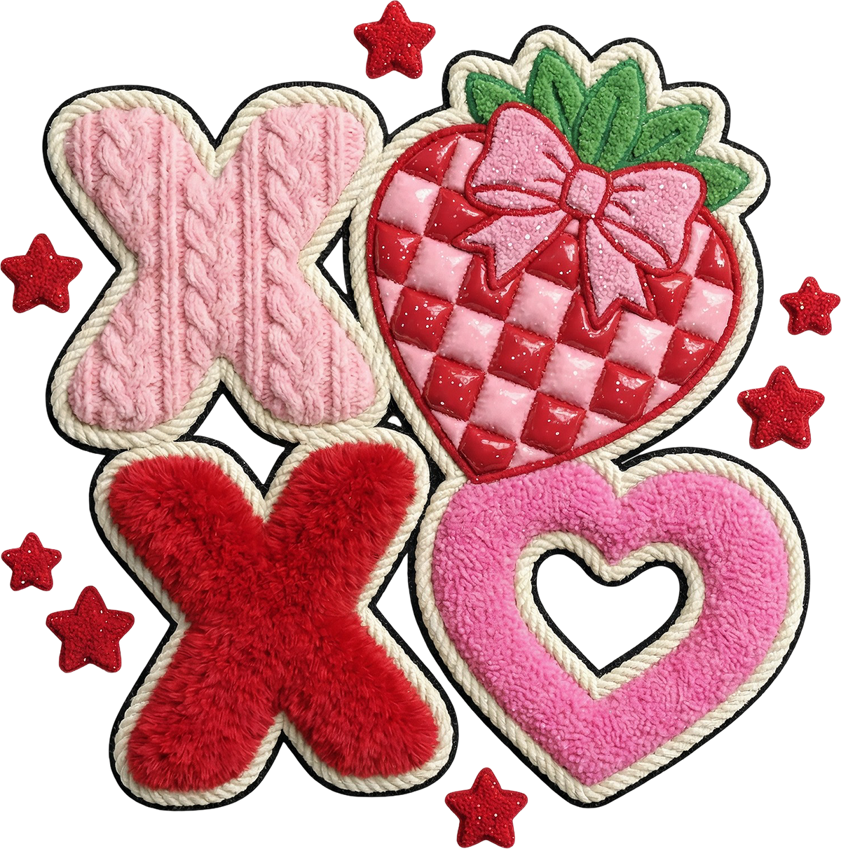 Faux Yarn Crochet Valentine Strawberry Xoxo - Valentines Day Ready to Press DTF Transfer