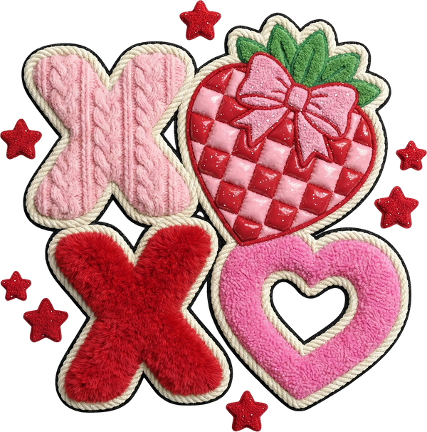 Faux Yarn Crochet Valentine Strawberry Xoxo - Valentines Day Ready to Press DTF Transfer
