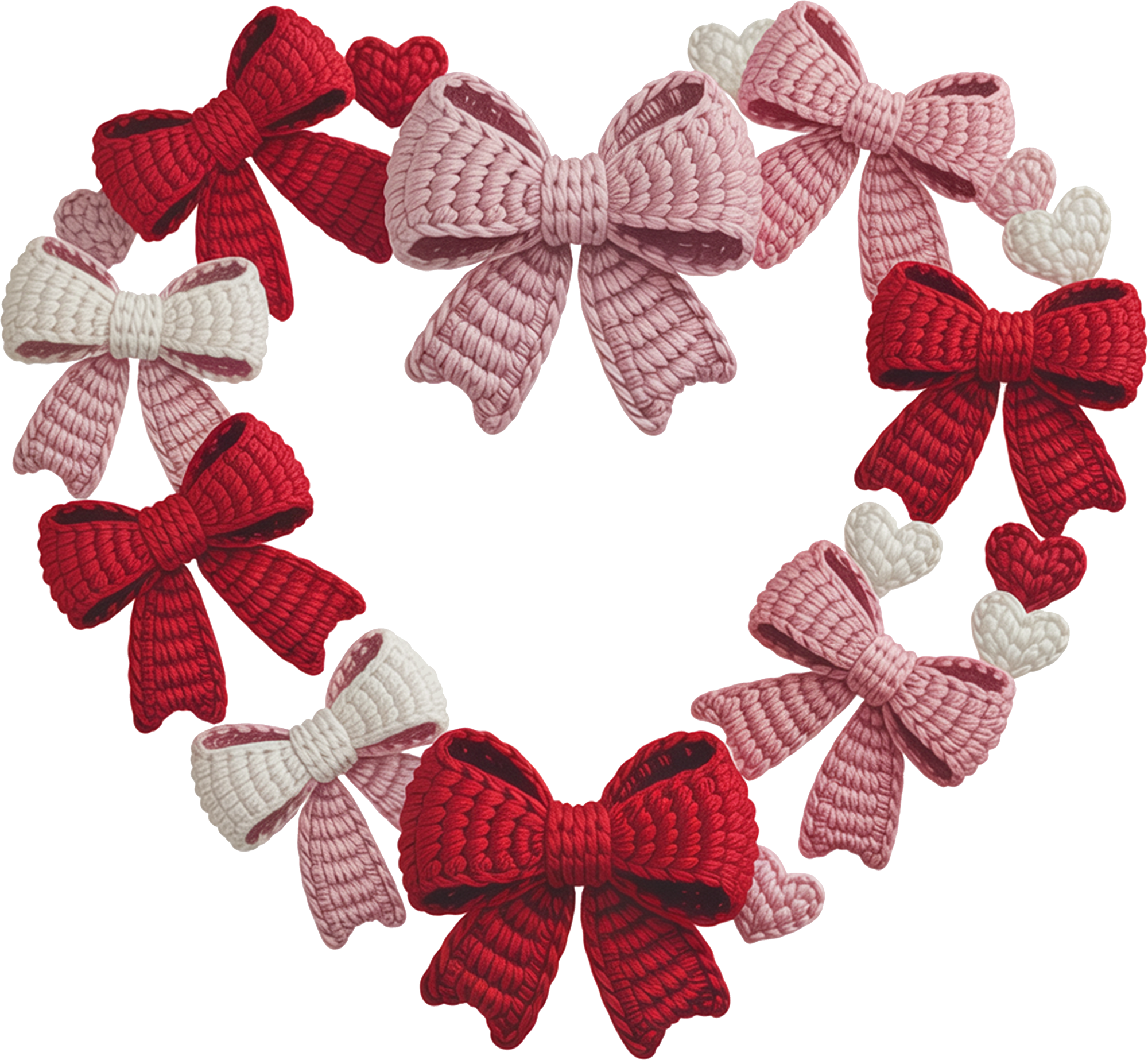 Faux Yarn Coquette Bow Valentine Heart - Valentines Day Ready to Press DTF Transfer