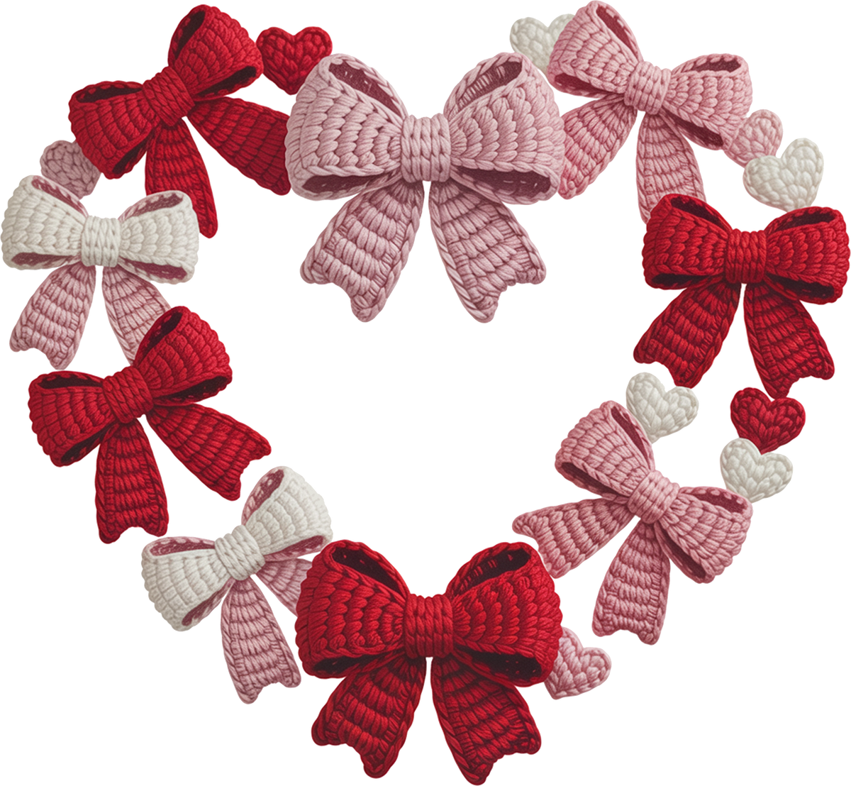 Faux Yarn Coquette Bow Valentine Heart - Valentines Day Ready to Press DTF Transfer