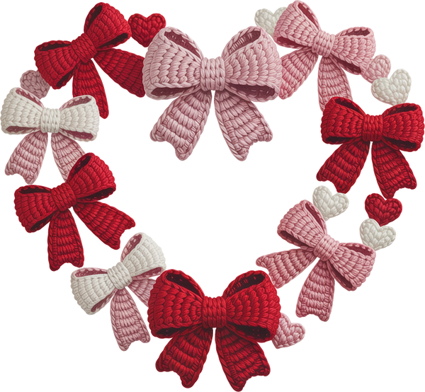 Faux Yarn Coquette Bow Valentine Heart - Valentines Day Ready to Press DTF Transfer
