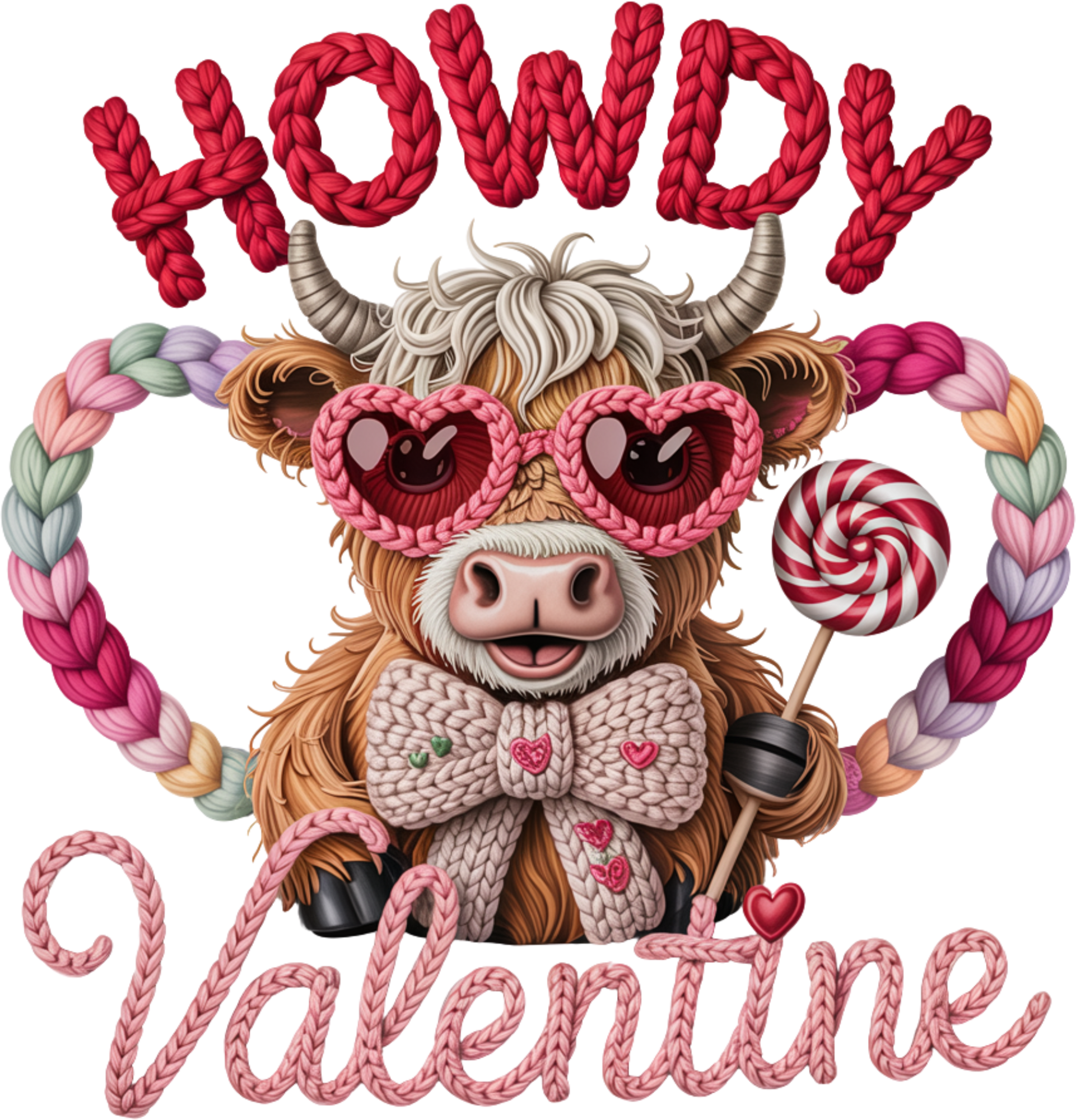 Faux Yarn Crochet Howdy Valentine - Valentines Day Ready to Press DTF Transfer
