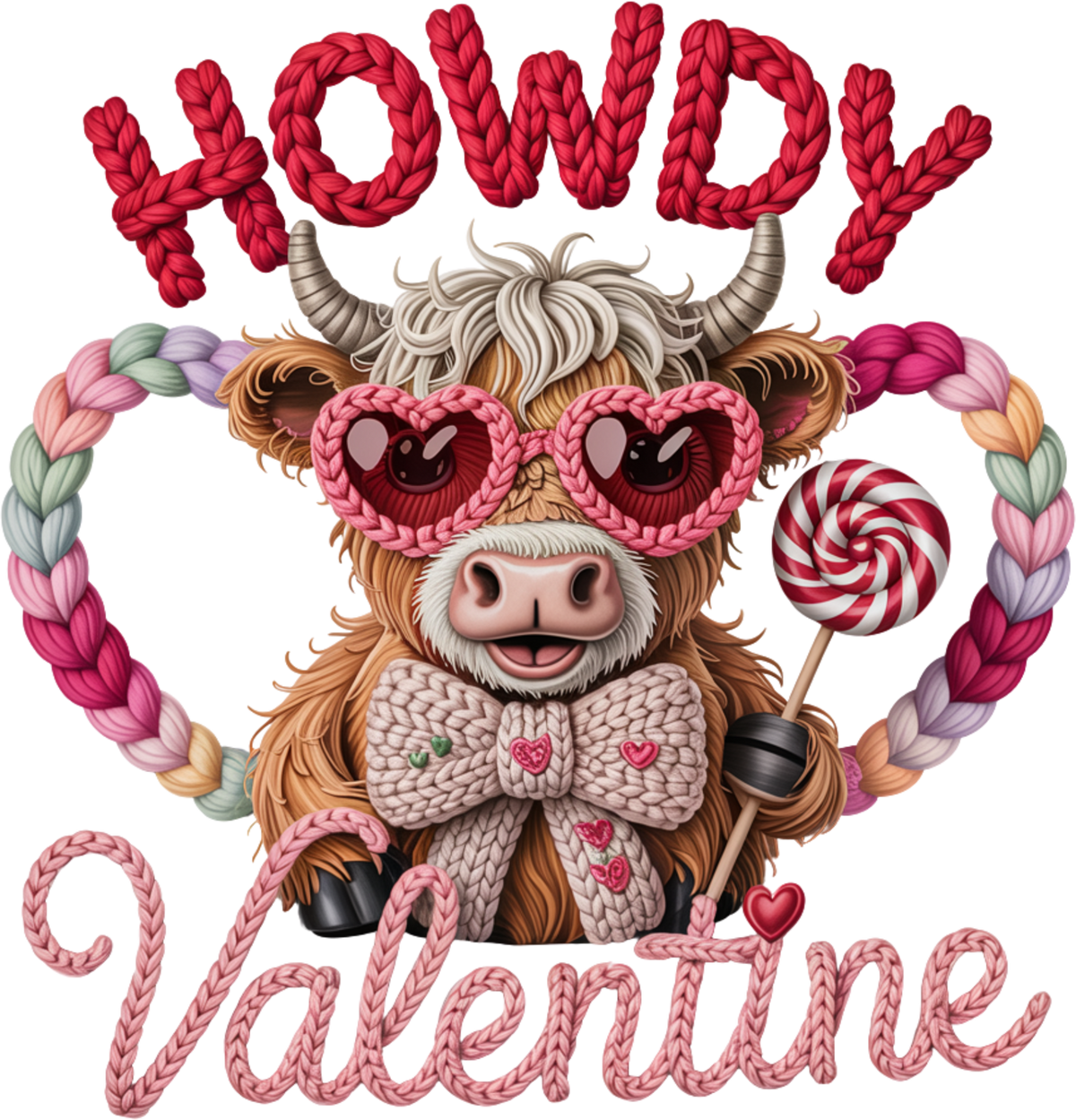 Faux Yarn Crochet Howdy Valentine - Valentines Day Ready to Press DTF Transfer