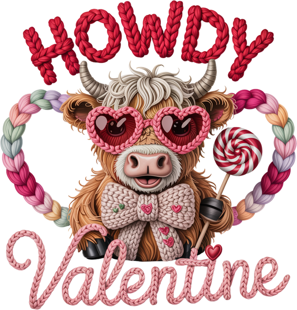 Faux Yarn Crochet Howdy Valentine - Valentines Day Ready to Press DTF Transfer