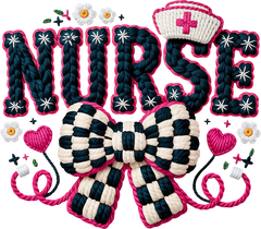 Faux Yarn Crochet Valentine Bow Nurse - Valentines Day Ready to Press DTF Transfer