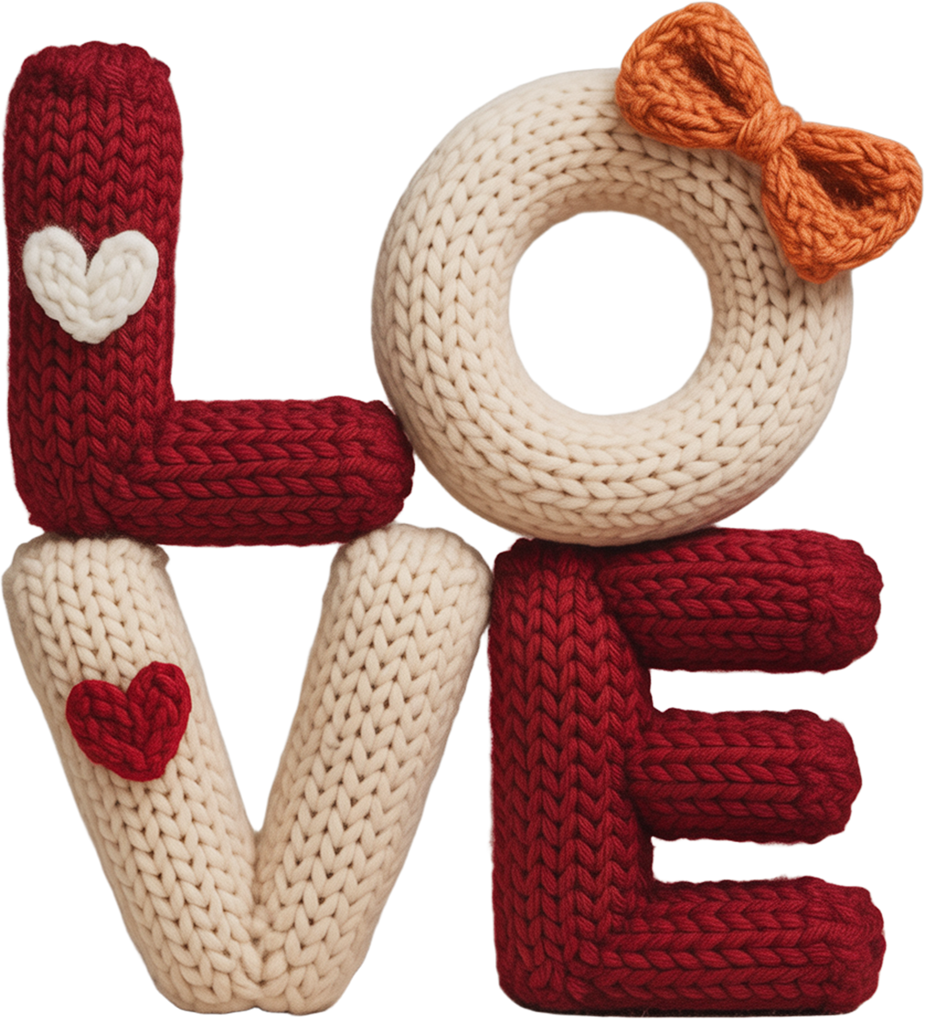 Faux Yarn Crochet Orange Bow Love - Valentines Day Ready to Press DTF Transfer