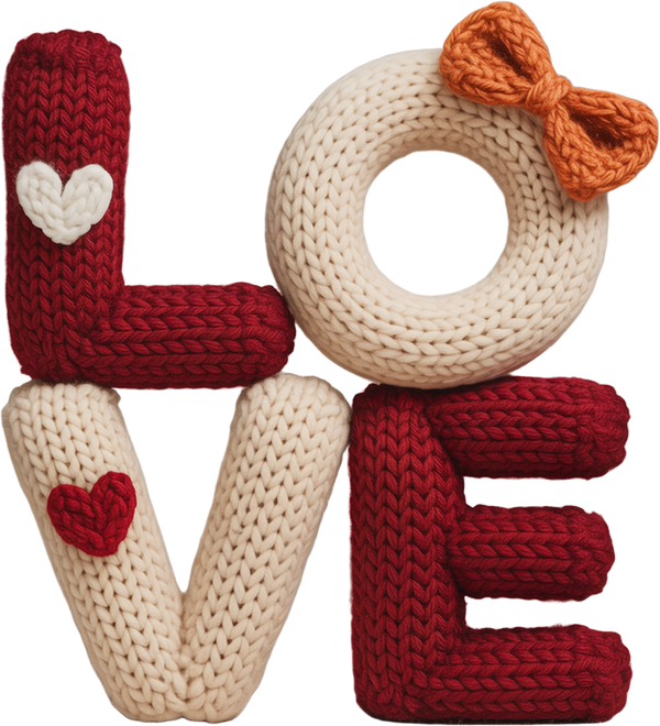 Faux Yarn Crochet Orange Bow Love - Valentines Day Ready to Press DTF Transfer