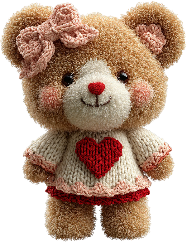 Faux Yarn Valentine Teddy Bear - Valentines Day Ready to Press DTF Transfer
