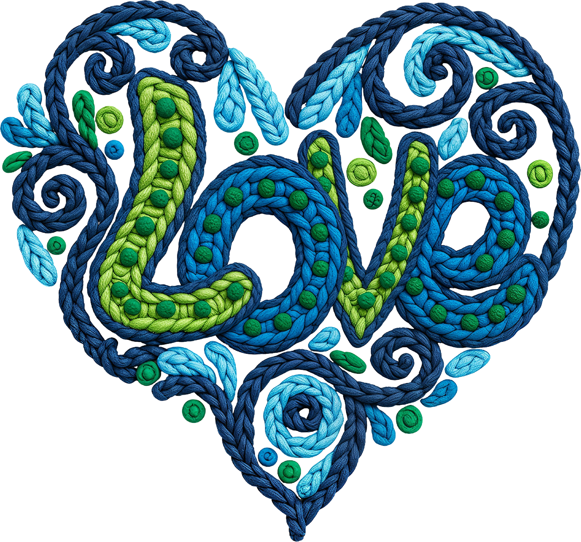 Faux Yarn Crochet Valentine Blue Love Heart - Valentines Day Ready to Press DTF Transfer