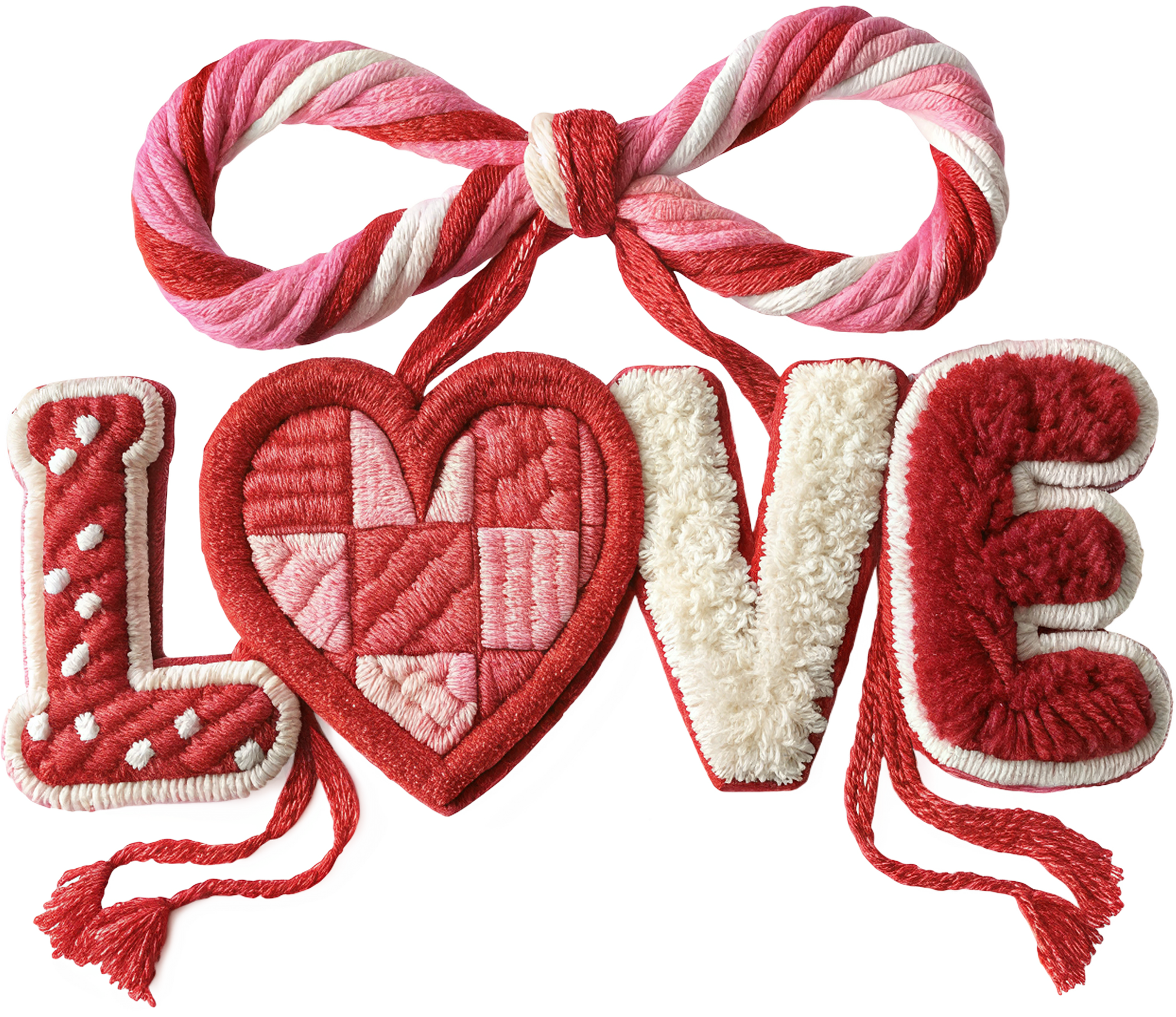 Faux Yarn Crochet Valentine Bow Love - Valentines Day Ready to Press DTF Transfer