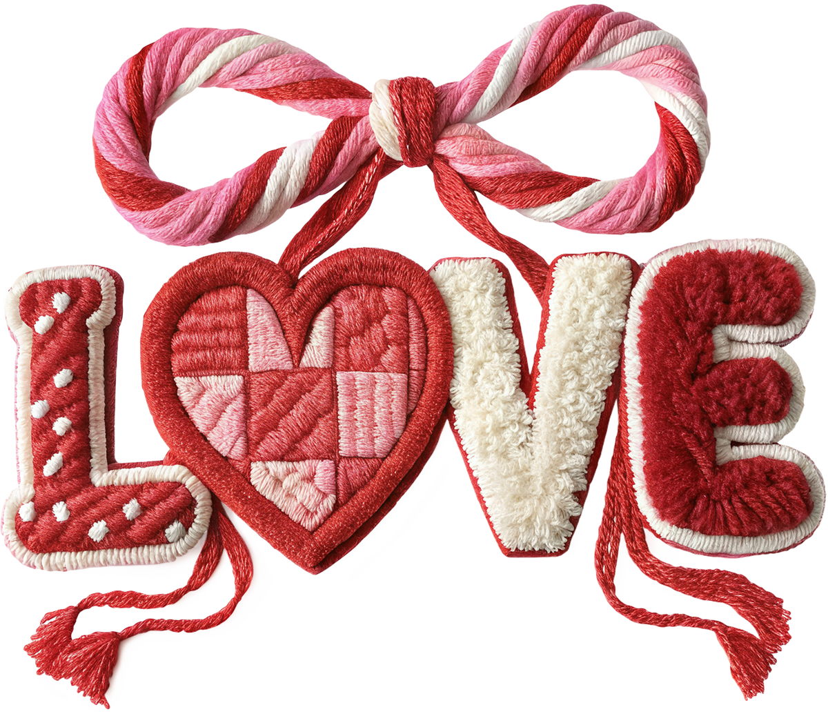 Faux Yarn Crochet Valentine Bow Love - Valentines Day Ready to Press DTF Transfer