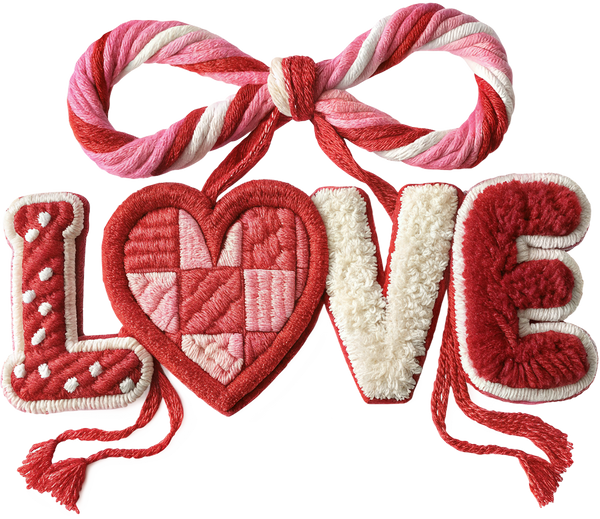Faux Yarn Crochet Valentine Bow Love - Valentines Day Ready to Press DTF Transfer