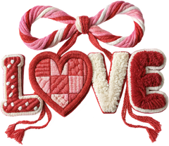 Faux Yarn Crochet Valentine Bow Love - Valentines Day Ready to Press DTF Transfer