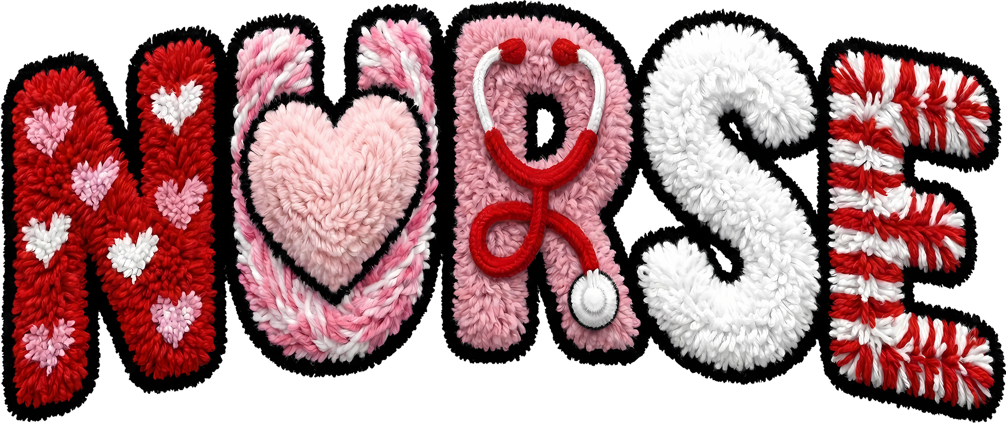 Faux Yarn Valentine Heart Nurse - Valentines Day Ready to Press DTF Transfer