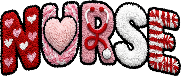 Faux Yarn Valentine Heart Nurse - Valentines Day Ready to Press DTF Transfer