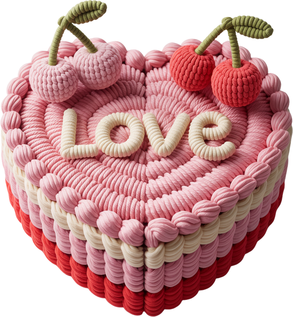 Faux Yarn Cherry Love Cake - Valentines Day Ready to Press DTF Transfer