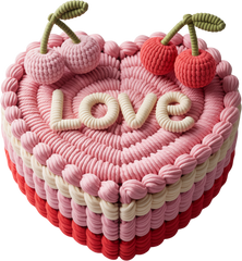 Faux Yarn Cherry Love Cake - Valentines Day Ready to Press DTF Transfer