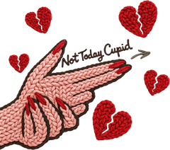 Faux Yarn Crochet Not Today Cupid Red Heart Hand - Valentines Day Ready to Press DTF Transfer