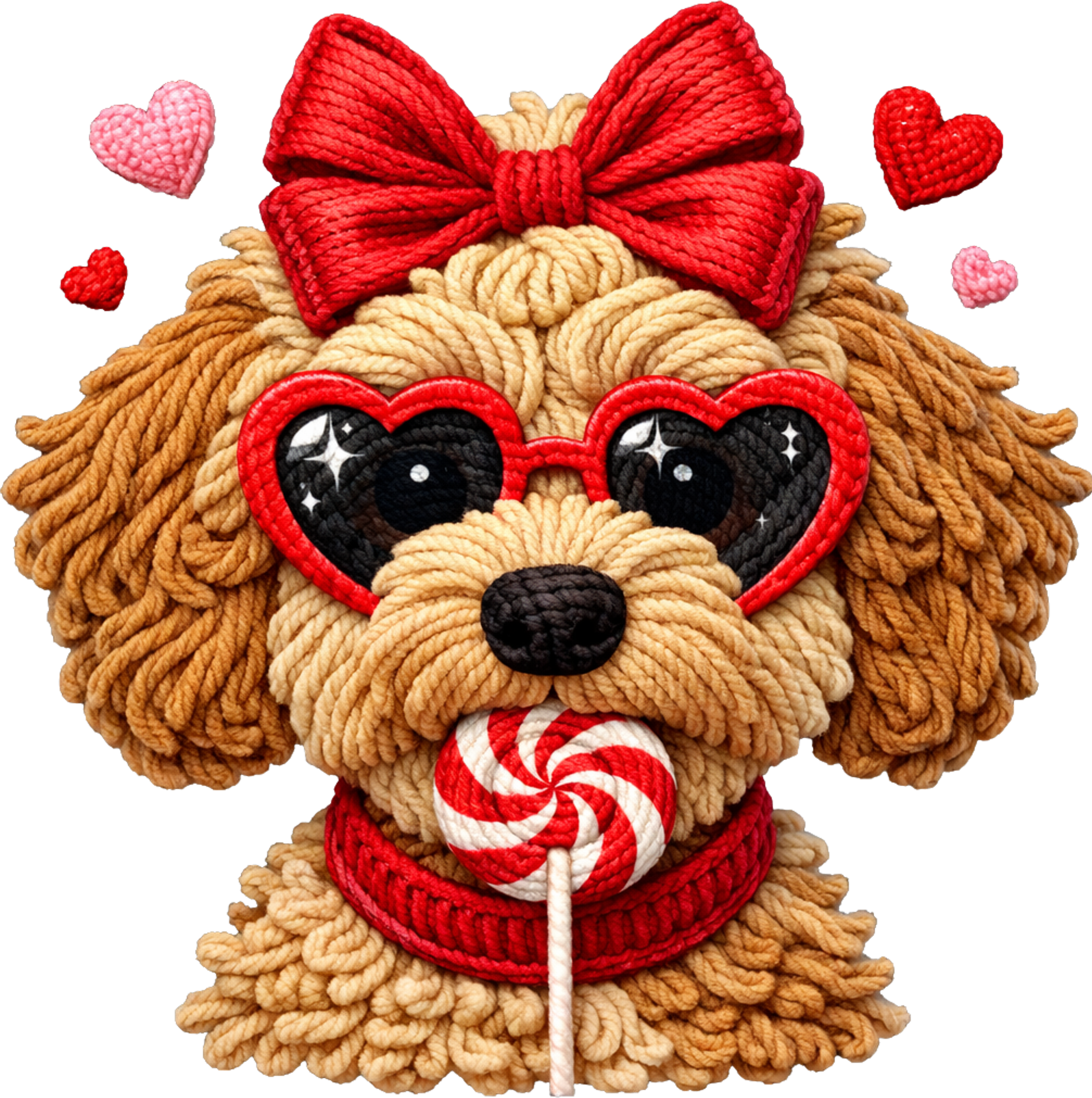 Faux Yarn Lollipop Valentine Goldendoodle - Valentines Day Ready to Press DTF Transfer